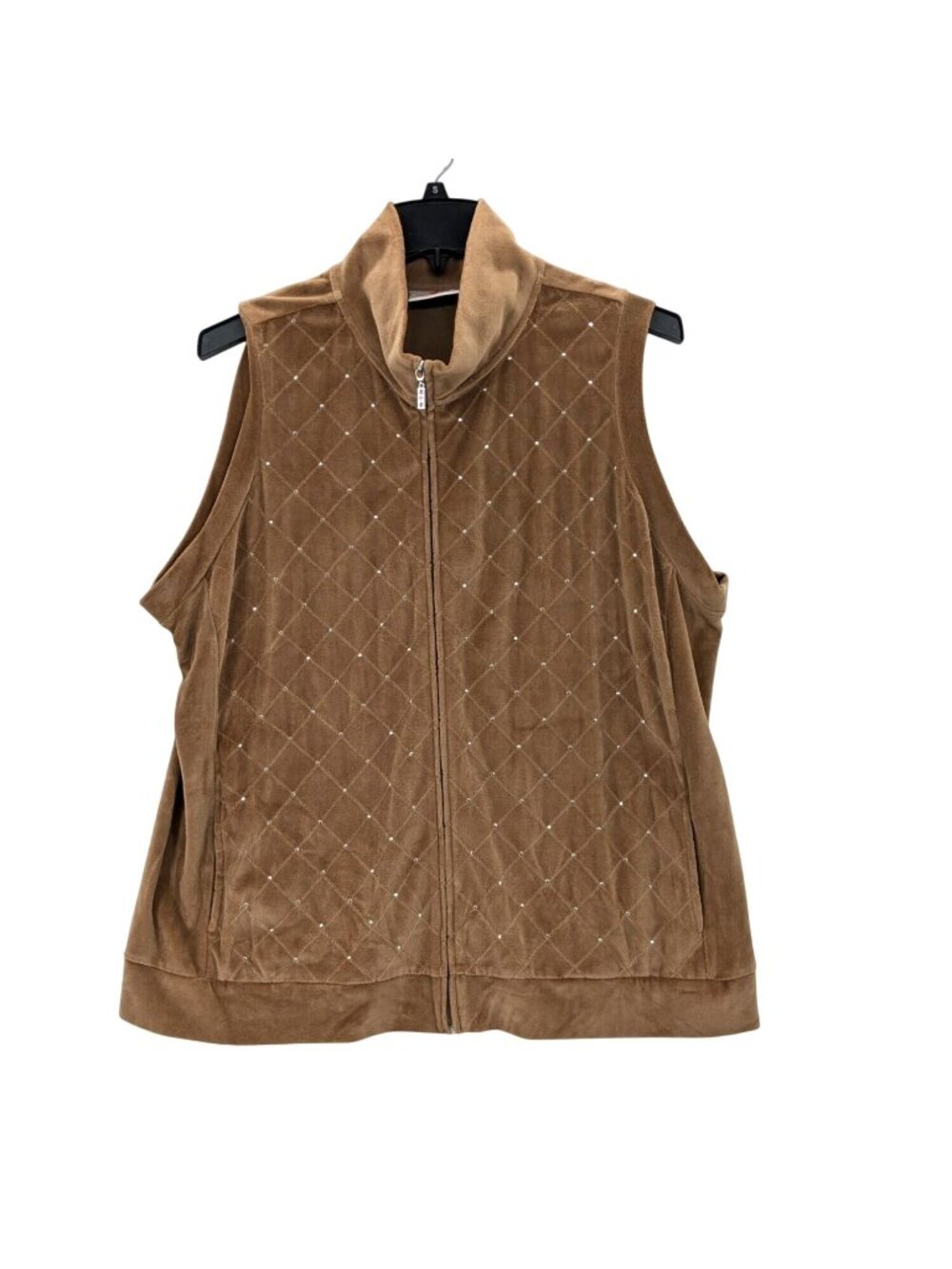 Quacker Factory Velour Quilted Rhinestone Vest Zip Up Y2K Western Glam Plus 2X